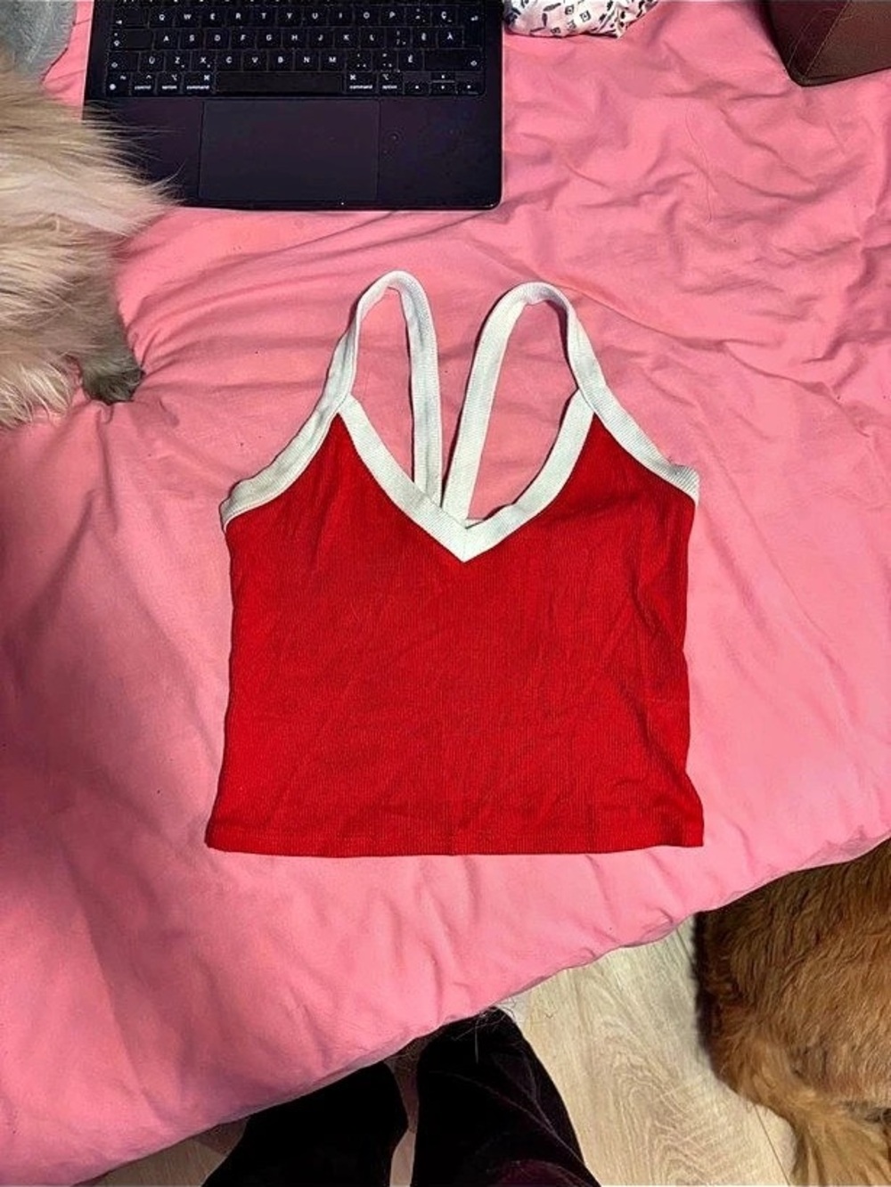 Red White Contrast Strap Tank Top